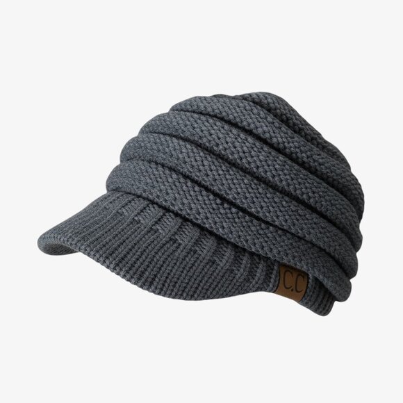 C.C Cable Knit Soft Stretch Gray Beanie with Brim - Picture 1 of 9
